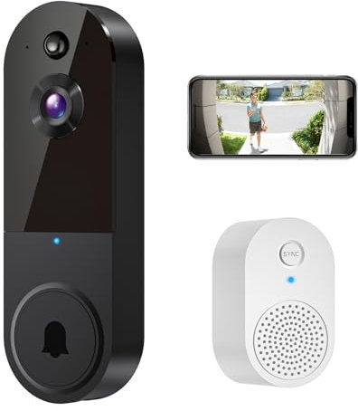 SHARKPOP 1080p Smart Wireless Video Doorbell Camera, Chime Ringer Included, AI Human Detection, 2-Way Audio, Live View, 2.4G WiFi, Night Vision, Cloud Storage, Battery Powered.
