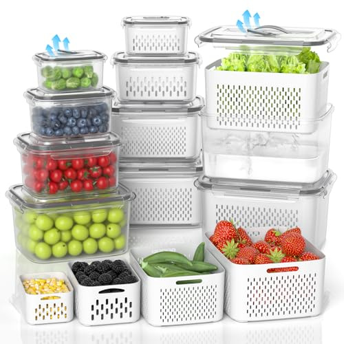damynuo 10Pack Fruit Storage Containers for Fridge - Berry Containers with Vent and Handle Lids, Fruit Containers for Fridge with Colander, lettuce keeper for Refrigerator Organizers and Storage