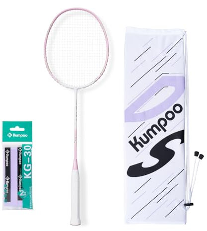 KUMPOO DS-201 Profi Badmintonschläger 4U Kohlefaser mit Griff und Tasche, Leichter Pro Badmintonschläger für Outdoor Spiele Anfänger Pink