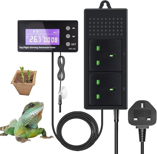 Luqixcey PID Reptile Thermostat Plug Socket,Digital Dimmer Temperature Controller 16-40℃,Thermostat Plug Socket UK for Home Brew Greenhouse Heater Heat Mat Tube Heater Reptile Vivarium