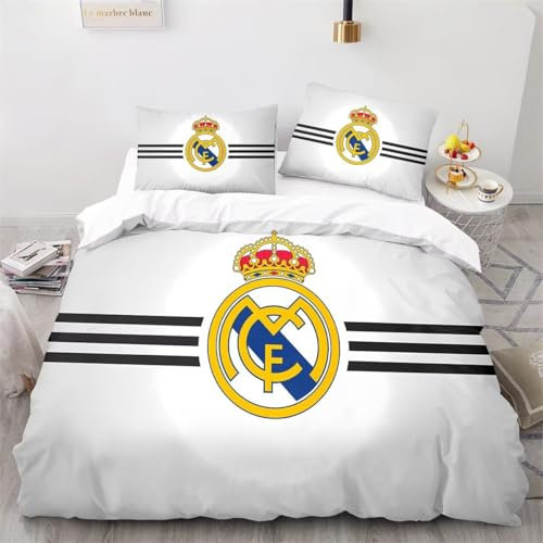 Enfunt-Home Real Madrid Fundas Nórdicas Cama 90 de 3 Piezas - Fundas Poliéster Nórdico 150x200cm con 2 Fundas de Almohada 50x75cm