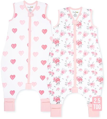 Mama Cheetah Toddler Schlafsack mit Füßen 2T, 2,5 TOG Bio-Baumwolle Baby Schlafsack mit Beinen, Baby Wearable Decken für Walker w / 2-Wege-Reißverschluss, Baby Schlafsack für Mädchen Jungen, Medium