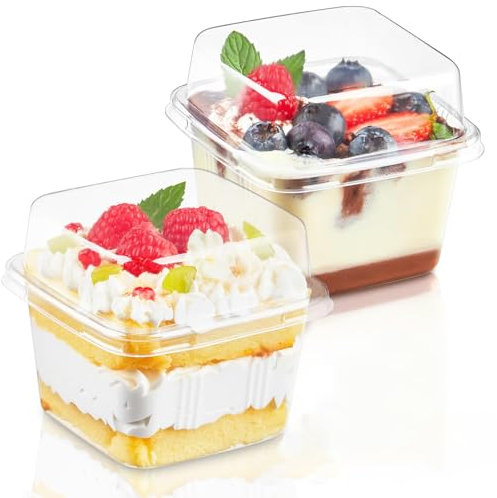 Bigingjia 50Pcs Reusable Plastic Dessert Cups with Lids - 8oz/240ml Clear Containers for Cupcake, Pudding, Snacks, Yogurt, Parfait, Fruits, Mousse, Party