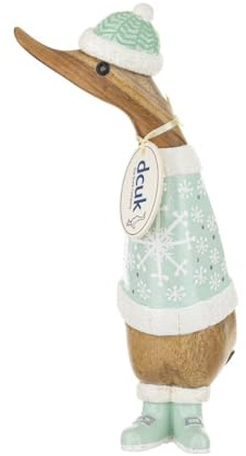 DCUK Weihnachts-Ente - Holzfigur, Mehrfarbig, Grün, Enten, 22 x 14 cm