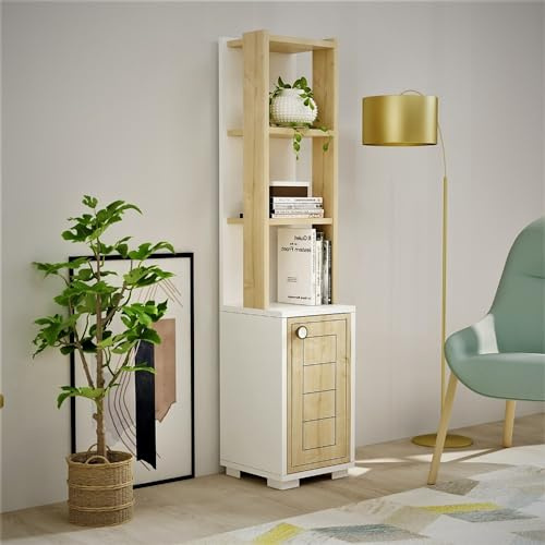 Elegant Bookshelf, White & Sapphire Oak, 29.6 x 134.6 x 21.6 cm | 100% Melamine Coated Particle Board, 18 mm Thick | Ideal for Modern Home & Office