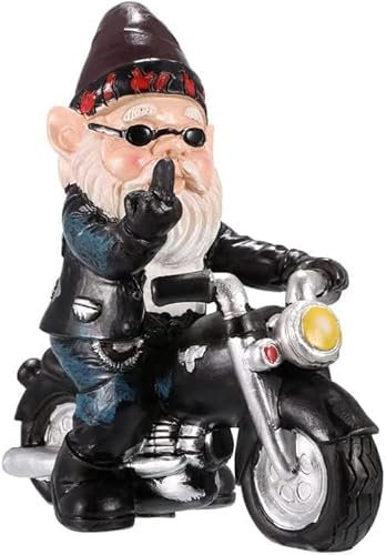 Gartenzwerg Motorrad Zwerge, Wasserdicht Sonnenschutz Gartendeko für den Garten, Gartenfiguren aus Kunstharz Gartenwichtel Gartendeko, Motorrad Geschenke für männer, Deko für den Balkon(13.5x12cm)