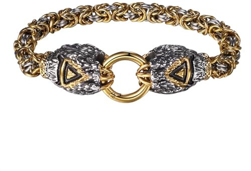 JewelryWe Viking Bracelet for Men: Heavy Duty Stainless Steel Byzantine Chain Bear Claw Amulet Norse Nordic Viking Cuff Bracelets Gift for Father Son Partner Friend