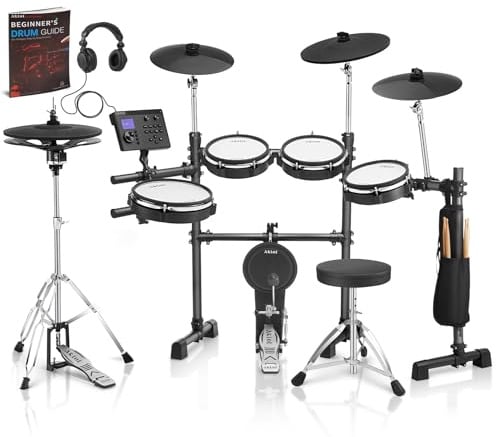 AKLOT Expanded-Size Electric Drum Set: 12'' Two-Piece Standalone Hi-Hat, Independent Kick Drum and 10'' Dual-Zone Snare, 12'' Triple-Zone Ride Cymbal, All Mesh Heads, 460 Sounds, USB MIDI (B-CORE541)