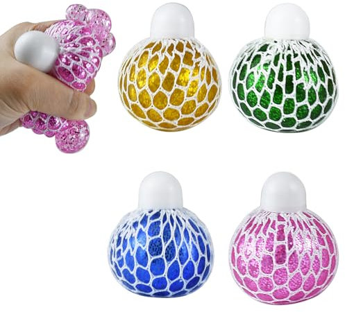 Stressbälle,Stressball für Erwachsene,Anti Stressball,4 Stück Stress Balls,Anti Stress Spielzeug für Kinder,Bunte Anti Stress Squeeze Traubenbälle Kinder Erwachsene für ADHS Angst Spannung und Stress