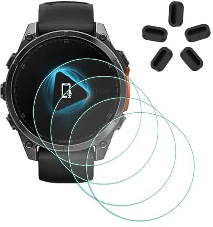 MTHGH Pellicola proteggi schermo per smartwatch Garmin fenix 8-47 mm in vetro temperato [4 pezzi] + tappi antipolvere 5 pezzi, durezza 9H, pellicola protettiva antigraffio, senza bolle, ultra sottile
