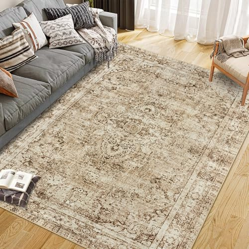 CIBTYHOH Kurzflor Bereich Teppich Wohnzimmer Boho Waschbarer Teppich Schlafzimmer 120 * 170cm Vintage Carpet für Esszimmer Büro(Beige)