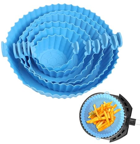 Teglie per Friggitrice ad Aria Varie Dimensioni, 6 pcs Accessori Riutilizzabili per Friggitrice ad Aria, Teglie per Friggitrice ad Aria, Teglia Silicone Antiaderente, per Forni e Microonde