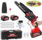 Chainsaw Cordless 8 Inch with2x4000mAH Battery, Powerful Electric Chainsaw with 2 Chains and Security Lock,Handheld Small Chain Saw for Wood Cutting Tree Trimming Gardening,Red