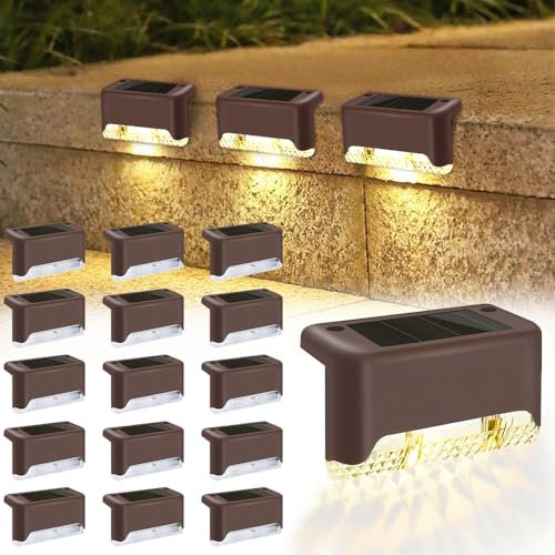 SGZIOO 16 Piece Solar Step Lights Outdoor Waterproof, Solar Stair Lights Outdoor Garden, Deck Light Solar Powered for Railing Wall Garden Backyard
