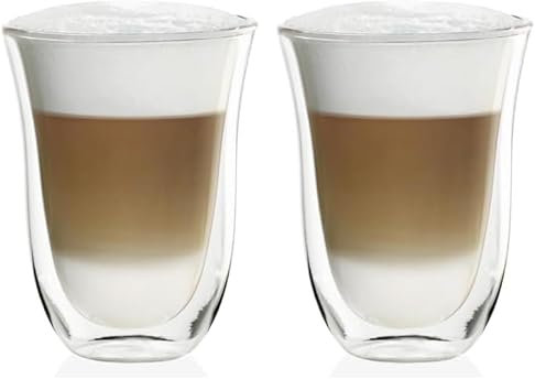 De'Longhi Gläser Set DLSC312, 2 doppelwandige Thermogläser mit Isolierfunktion für kalte und warme Getränke, widerstandsfähiges Borosilikatglas, Spülmaschinenfest, Fassungsvermögen 330 ml, 2 Stück