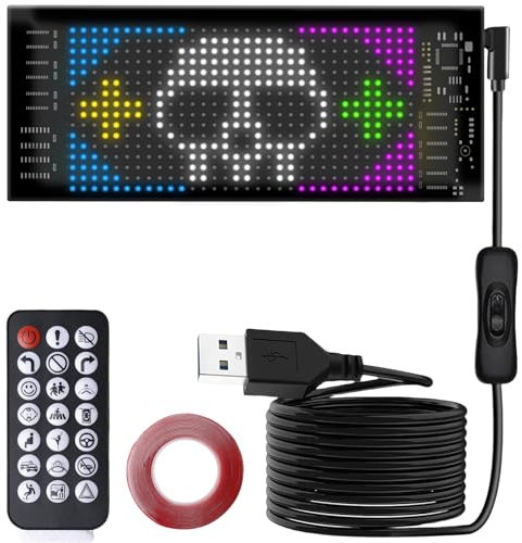 Tablero de indicadores LED de 17,3 x 7 cm, pantalla LED flexible programable con aplicación inteligente Bluetooth, control por aplicación USB, fuente LED para coche, tienda, bar