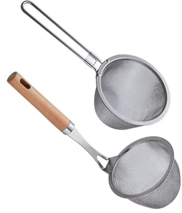 Warmhm 2 Stück Edelstahl Sieblöffel Mit Holz Und Stahlgriff Siebfilter Für Hot Pot Und Küchenfilter Multifunktionaler Haushalts Küchenhelfer Mit Langem Griff