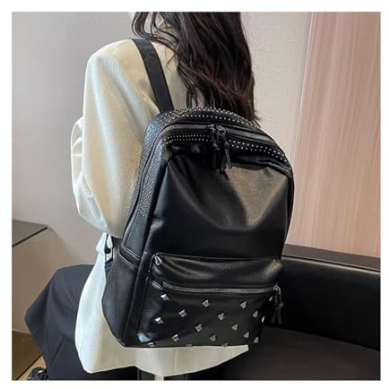 XUWEWI Nieten Rucksack Weicher Pu-Leder-Rucksack for Damen, große Schultaschen for Mädchen im Teenageralter, Damen-Umhängetaschen mit Nieten Für Reisen Alltags(Black)