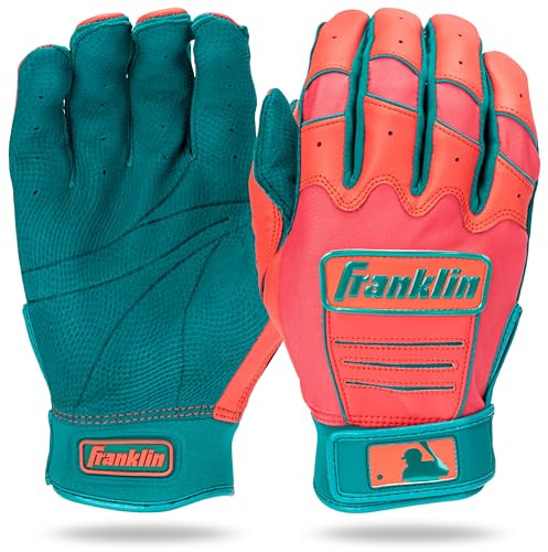 Franklin Sports MLB Baseball Batting Gloves - CFX Pro Batting Gloves for Adults and Teenagers, Baseball and Softball Equipment, Premium Leather, Teal/Coral, Medium