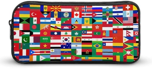 World Country Flag Pattern Pencil Case Large Capacity Pen Pouch Office Supplies Organizer Portable Makeup Bag for Travel