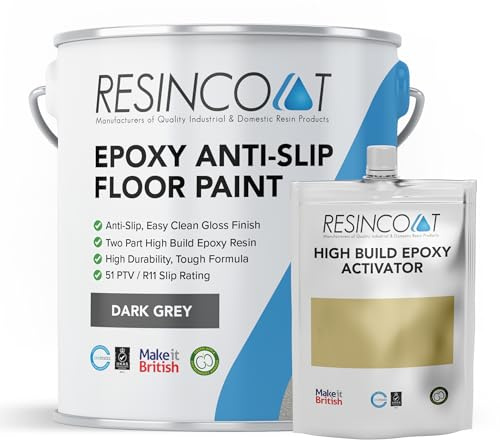 Resincoat Anti Slip Epoxy Floor Paint – 2-Part Textured Resin Coating for Concrete – Hard Wearing, High Build, Non-Slip Finish – Easy DIY Application – Made in the UK - Mid Grey - 1kg