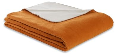 Doubleface Wohndecke Kuscheldecke 2 farbig 150x200 cm tolle Wendedecke aus hochwertiger Baumwollmischung, kuschelweich und angenehm warm (orange/beige)