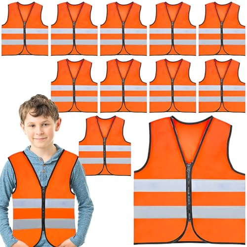 10 Stück Kinder-Warnwesten, Auto Warnschutzweste Orange mit Reißverschluss