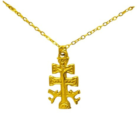 Halskette mit goldenem Caravaca-Kreuz mit Kette, 45 cm, Edelstahl, vergoldet, Gravur und Relief, Glücksbringer des Glaubens und Schutz, in Geschenkbox
