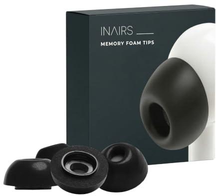 INAIRS Memory-Foam Tips – kompatibel mit Apple AirPods Pro (3. Gen.) – 5 Paar Aufsätze, Größe S, Schwarz – Ohreinsätze für Komfort & sicheren Halt