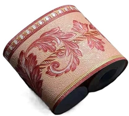 Generisch Bordüre selbstklebend DIY geprägte Wandbordüren-Aufkleber, Vinyl, wasserdicht, Heimdekoration, selbstklebend, Tapete, Fuß, Taillenlinie, Aufkleber, Küchendekoration(Brown red flower)