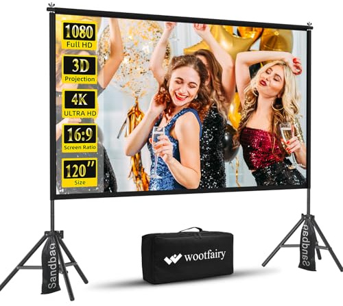 Wootfairy 120inch Projector Screen with Stand Portable Indoor Outdoor Use