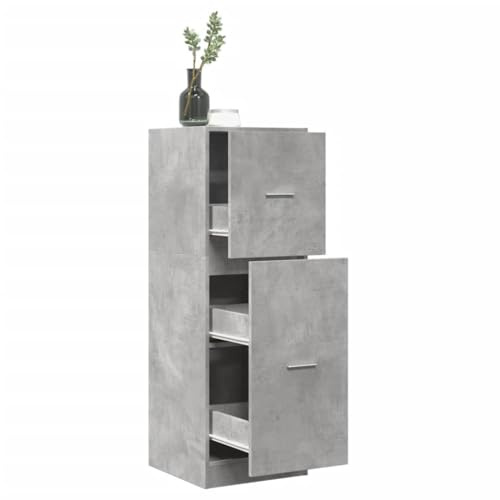 THOYTOUI Apothekerschrank mit Auszug, klassischer Holzwerkstoff Betongrau Finish, für Wohnzimmer und Büro,40 x 41 x 118 cm (B x T x H)