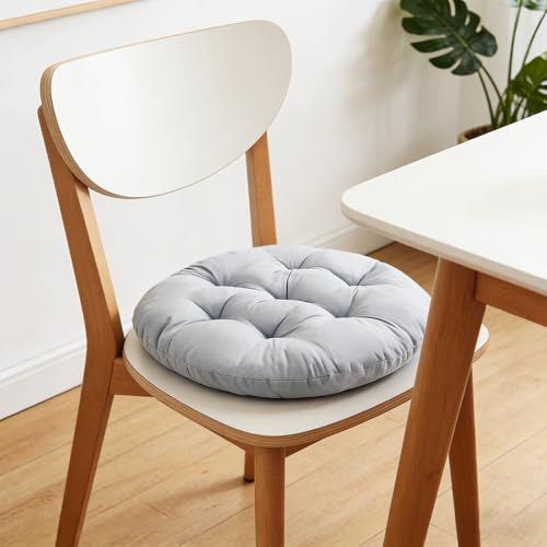 MOFXWHE 4er Set Stuhlkissen Rund, 40cm Bequemes Sitzkissen Gefüllte Sitzkissen, Runden Bodenkissen Stuhlauflage für Indoor, Outdoor, Küche, Garten, Esszimmer, Wohnzimmer, Studierzimmer (Hellgrau)