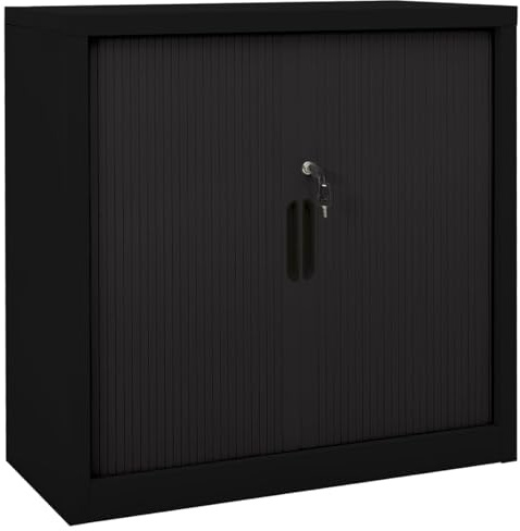Fecpoo Skjutdörrsskåp, 90 x 40 x 90 cm, stål, svart med höjdjusterbara hyllor och säkerhetslås – utrymmesbesparande för små rum
