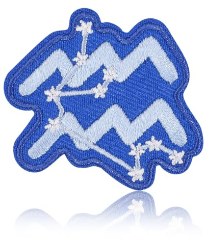 Aquarius Zodiac Constellation Embroidered Patch, Blue Air Sign Iron On/Sew On Applique, Irregular Astrology Badge for Denim Jackets, Backpacks, Hats, DIY Clothing Decor for Astrology Fans