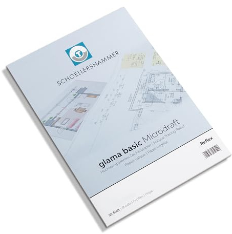 Schoellershammer Glama Microdraft hochtransparentes Zeichenpapier, DIN A4 Block mit 50 Blatt, 80 – 85 g/m², für technische Zeichnungen, Skizzen mit Bleistift, Filzstift, Tusche