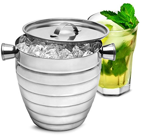 bar@drinkstuff Manhattan Nights Stainless Steel Ribbed Ice Bucket 1.8ltr