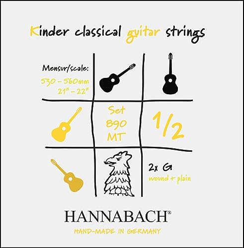 Hannabach Corde per chitarra classica Serie 890 MT per 1/2 chitarra per bambini Mensur: 53-56 cm - Set die 2 corde Sol - 890MT 1/2