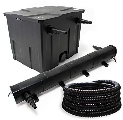 Wiltec Komplettset: CBF-350 Teichfilter bis 12000 L Teichfilteranlage als Durchlauffilter, CUV-272 Teichklärer UVC Klärer mit 72W, 5m Teichschlauch 25 mm (1)