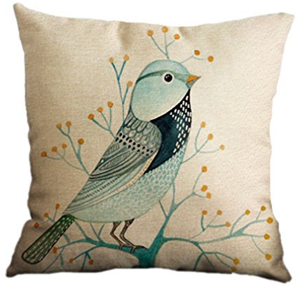 Nunubee Leinen Baumwoll Nette Dekokissen Fall Startseite Sofa Kissenbezug Baum Vogel 2