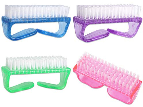 Beauticom (Pack of 4 Pieces) Mixed Colored Scrub Brush with Handle for Nails, Cleaning, Manicure, Sanitize, and General Use