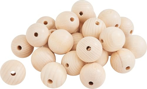 VBS XXL Holzkugeln durchgebohrt 2-5 cm geschliffen Holz Bastelkugeln Holzkugel Set Bastelbedarf Holzperlen DIY Deko Ø 40 mm, 25 Stück