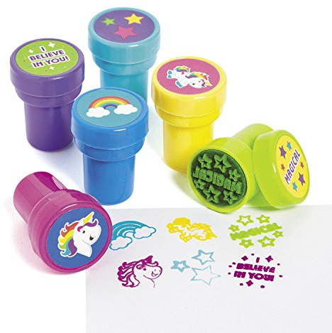 Kinderstempel Einhorn bunt und lustig 6 Stück Mitgebsel mit Palandi® Sticker