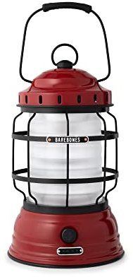 Barebones Forest Lantern – Red, Vintage Rechargeable LED Lantern with Adjustable Brightness – Battery Operated Camping Light for Outdoor Adventures, Backyard Gatherings, and Emergency Use
