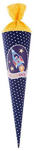 goldbuch 97552 Stoff-Schultüte mit Raumschiff-Motiv, 70 cm, Schultüte aus Stoff, zur Einschulung und Schulanfang, Geschenkverpackung für viele Anlässe, Dunkelblau / Gelb
