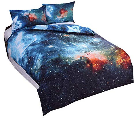 Bettbezug Set 3D Galaxy Sternenhimmel Universum Mond Einhorn Duvet Quilt Und Kissenbezug Einzelbett 135x200cm für Kinder, Jungen, Mädchen Bettwäsche-Set (Himmel der Unendlichkeit, 135 x 200 cm)