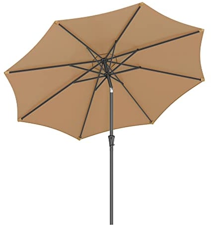 SONGMICS Parasol de Jardin 300 cm, Protection Solaire UPF 50+, Ombrelle, Inclinaison 30°, avec Manivelle, pour Terrasse, Balcon, Piscine, sans Socle, Taupe GPU30BRV1