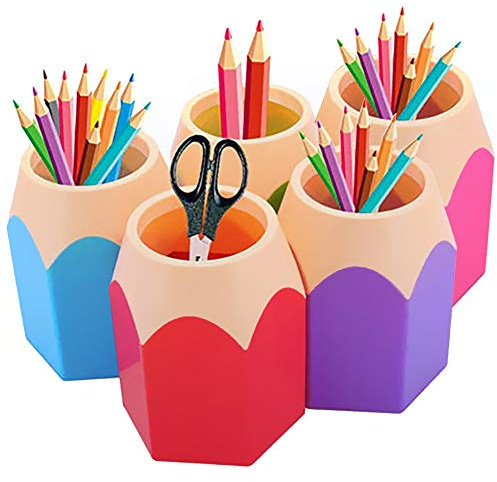 Pot à Crayons Lot de 5 Assortd Couleur Stylo Vase Pot à Crayons Maquillage Brosse Support Organiseur de Bureau Papeterie Organiseurs