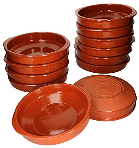 MamboCat Cazuela Bernd Lot de 12 bols ronds avec poignée 850 ml en argile émaillée Taille XL I Argile résistante à la chaleur pour casserole Tiramisu Fingerfood I Unique fait main Vintage I Moyen Âge