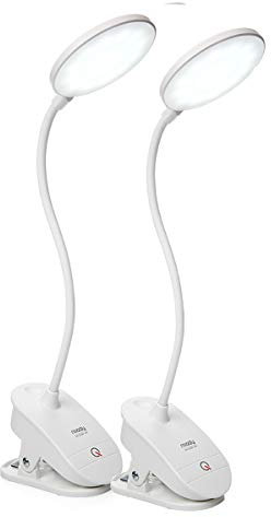 Miady 2 Pack Clip on Lamp,Battery Powered Reading Light,Clamp for Bed with 3 Brightness Level,USB Rechargeable